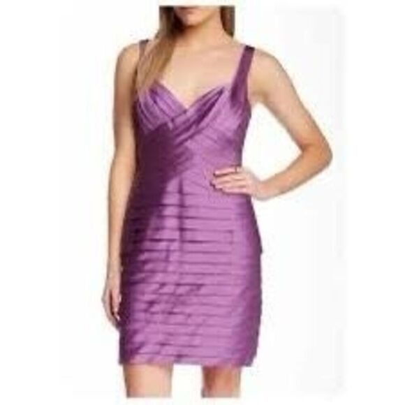BCBG Max Azria Women’s Size 12 Mitzi Bandage Dress Purple Strappy Silky Zip Up - Picture 2 of 13